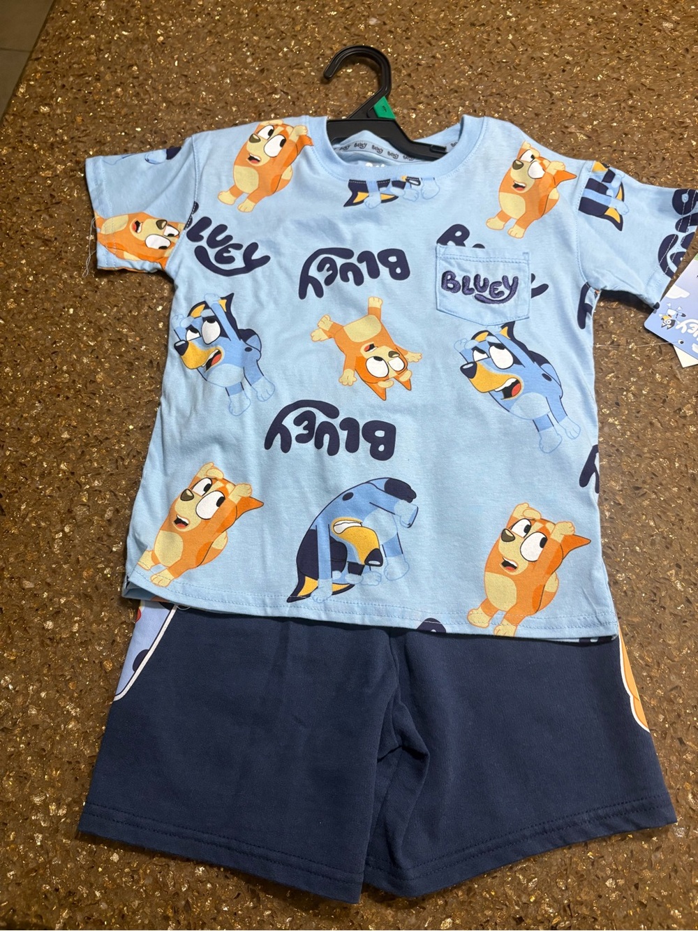 Blue 'Bluey' Kids Short Sleeve Set with Navy Shorts